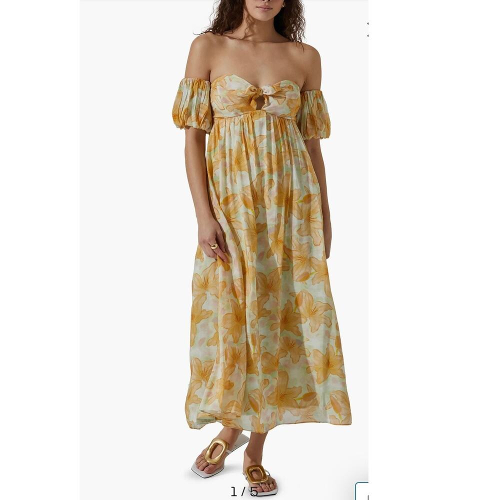 NWT ASTR The Label Orange Tropical Floral Off Shoulder Midi Dress Size Womens XL